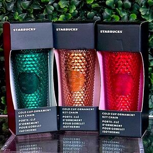 NWT Set of 3 Starbucks Europe Studded Bling Tumbler Key Chains